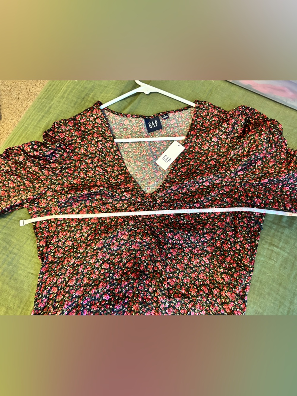 GAP Black Mini Dress with Red and Pink Floral - Picture 7 of 9